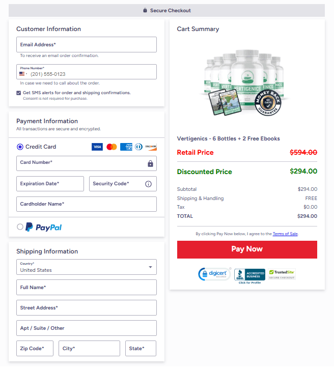 Vertigenics Secure Order Page
